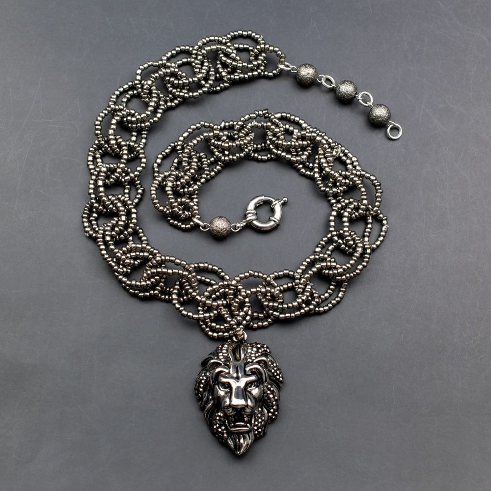Lion head necklace large, extravagant eye catching necklace